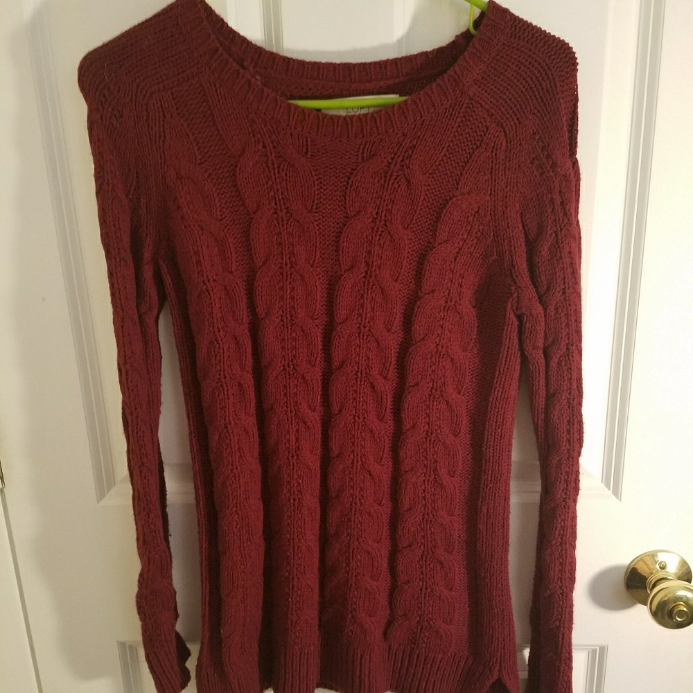 Burgundy cable knit LOFT sweater